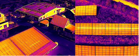 Thermografische Luftaufnahme von Gebäuden und Solaranlagen zur Wärmeverlusterkennung
